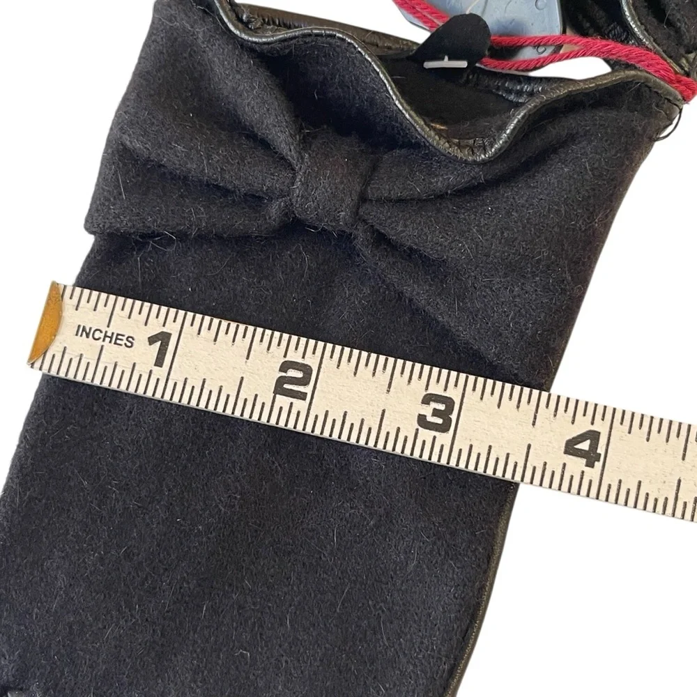 Black Leather Gloves Wool Angora Blend Size M